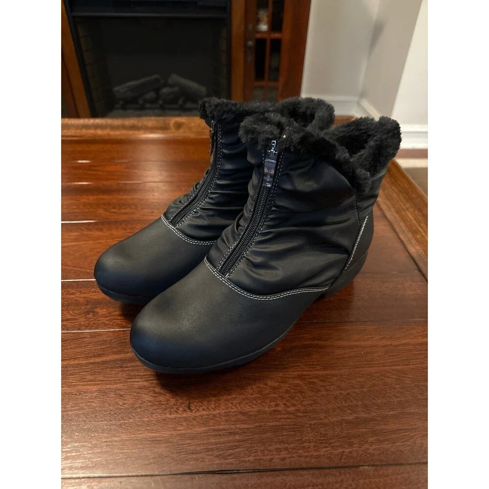 Sporto Womens New 10M Black Ankle Boots Fuax Fur Lined Zip Lauren U4 Cute Cozy